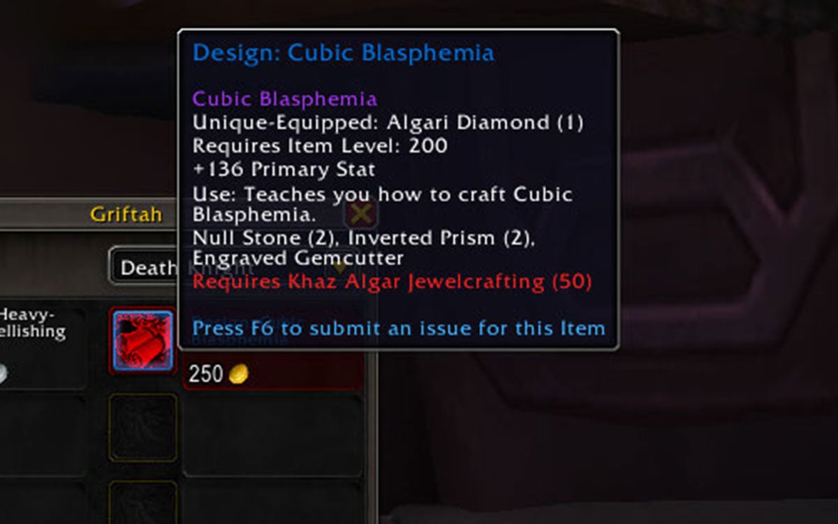 design cubic blasphemia recipe vendor