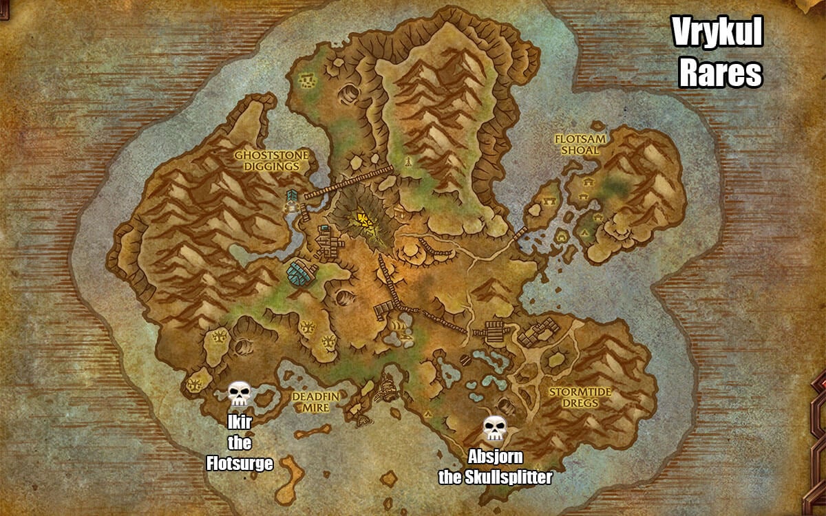 map of Vrykul rares on siren Isle