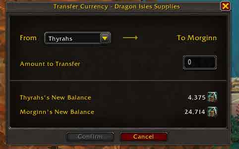 The Warband Transfer Currency window